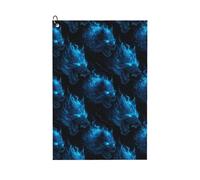 GVYGVY Asciugamani da golf per sacche da golf per uomo e donna, 61 x 40 cm, con stampa lupo blu con fiamma, assorbente ad asciugatura rapida, accessori per la pulizia della palla e borsa da club, con