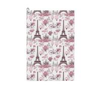 GVYGVY Asciugamani da golf per uomo e donna, 61 x 40,6 cm, rosa, stampa con scena di Parigi, asciugamano assorbente ad asciugatura rapida, accessori per la pulizia della palla e borsa da club, con