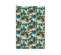 GVYGVY Asciugamani da golf per uomo e donna, 61 x 40 cm, stampa isola tropicale hawaiana, asciugamano assorbente ad asciugatura rapida, accessori per la pulizia della palla e borsa da club, con