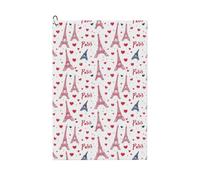 GVYGVY Asciugamani da golf per uomo e donna, 61 x 40 cm, stampa rosa Parigi Eiffel, asciugamano assorbente ad asciugatura rapida, accessori per la pulizia della palla e borsa da club, con moschettone