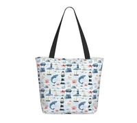 GVYGVY Borsa da viaggio da donna, da lavoro, con stampa di delfini e fari, leggera, borsa da infermiera, borsa da spiaggia da donna, alla moda, grande, con cerniera