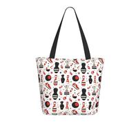 GVYGVY Borsa da viaggio da donna, da lavoro, palla da bowling, stampa nera e rossa, leggera, borsa da infermiera, borsa da spiaggia da donna, borsa grande alla moda con cerniera