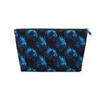 GVYGVY Borsa da viaggio in pelle con stampa lupo blu fiamma per uomo e donna, borsa portaoggetti per borsa con cerniera