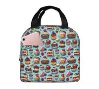 GVYGVY Borsa termica per il pranzo per donne e uomini, con graziosa stampa di torte, borsa termica per donne, adulti, borsa termica per lavoro, palestra, viaggi, con tasca frontale da 20,3 x 12,7 cm