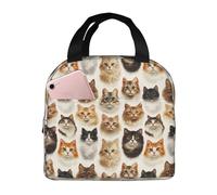 GVYGVY Borsa termica per il pranzo per donne e uomini, con simpatico volto di gatto, piccola borsa per il pranzo da donna, per adulti, borsa termica per lavoro, palestra, viaggi, con tasca frontale da