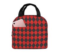 GVYGVY Borsa termica per il pranzo per donne e uomini, con stampa arlecchino, colore rosso e nero, piccola borsa termica per il pranzo, borsa termica per lavoro, palestra, viaggi, con tasca frontale