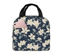 GVYGVY Borsa termica per il pranzo per donne e uomini, con stampa di giglio bianco e blu navy, piccola borsa per il pranzo da donna, borsa termica per adulti, borsa termica per lavoro, palestra