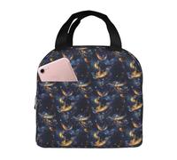 GVYGVY Borsa termica per il pranzo per donne e uomini, fantasia con stampa di fenici, colore oro e blu, piccola borsa termica da donna, borsa termica per lavoro, palestra, viaggi, con tasca frontale