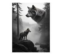 GVYGVY Diamond Art Kit per adulti - Lupo Spirito nella foresta nebbiosa fai da te, senza cornice, kit per pittura artistica con diamanti, decorazione da parete per la casa