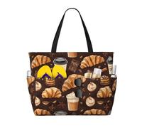 GVYGVY Grande borsa da spiaggia da donna a prova di sabbia - Caffè pane 1 stampa estate viaggio lavoro Tote bag con cerniera