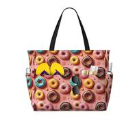 GVYGVY Grande borsa da spiaggia da donna a prova di sabbia - ciambelle colorate una stampa estiva viaggio lavoro tote bag con cerniera