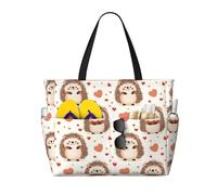 GVYGVY Grande borsa da spiaggia da donna, a prova di sabbia, con stampa a forma di cuore e riccio, estiva, da viaggio, da lavoro, con cerniera