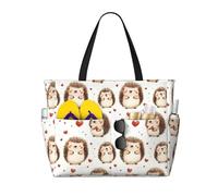 GVYGVY Grande borsa da spiaggia da donna, a prova di sabbia, con stampa a forma di cuore e riccio, estiva, da viaggio, da lavoro, con cerniera