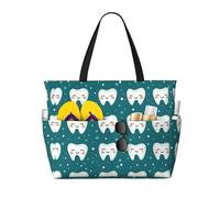 GVYGVY Grande borsa da spiaggia da donna a prova di sabbia, con stampa a forma di dente carino, estiva, da viaggio, da lavoro, con cerniera