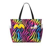 GVYGVY Grande borsa da spiaggia da donna a prova di sabbia, con stampa a righe colorate, estive, viaggi, lavoro, con cerniera