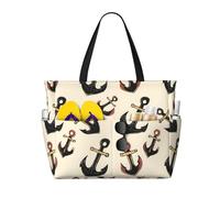 GVYGVY Grande borsa da spiaggia da donna a prova di sabbia, con stampa ad ancora, estiva, da viaggio, da lavoro, con cerniera