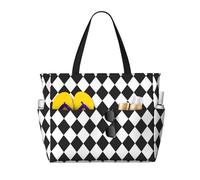 GVYGVY Grande borsa da spiaggia da donna a prova di sabbia, con stampa arlecchino, nera, bianca, estiva, viaggi, lavoro, con cerniera