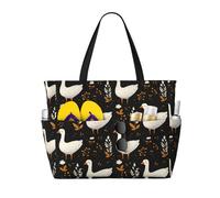 GVYGVY Grande borsa da spiaggia da donna a prova di sabbia, con stampa bianca con stampa di una simpatica oca, borsa tote con cerniera