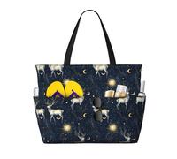 GVYGVY Grande borsa da spiaggia da donna a prova di sabbia, con stampa di alce, cielo stellato, blu navy, borsa tote con cerniera