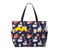 GVYGVY Grande borsa da spiaggia da donna, a prova di sabbia, con stampa di alpaca spaziale, estiva, viaggi, lavoro, con cerniera