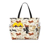 GVYGVY Grande borsa da spiaggia da donna, a prova di sabbia, con stampa di cavalli che corrono, borsa tote con cerniera