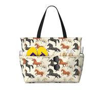 GVYGVY Grande borsa da spiaggia da donna a prova di sabbia, con stampa di cavalli colorati, estive, viaggi, lavoro, con cerniera