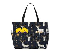 GVYGVY Grande borsa da spiaggia da donna, a prova di sabbia, con stampa di cervi bianchi e stelle, estiva, viaggi, lavoro, con cerniera