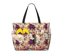 GVYGVY Grande borsa da spiaggia da donna a prova di sabbia, con stampa di fiori di peonia colorata, estiva, viaggi, lavoro, con cerniera
