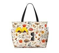 GVYGVY Grande borsa da spiaggia da donna a prova di sabbia, con stampa di foglie d'acero con fungo, estiva, viaggi, lavoro, con cerniera