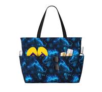 GVYGVY Grande borsa da spiaggia da donna, a prova di sabbia, con stampa di lupo blu e fiamma, borsa tote con cerniera