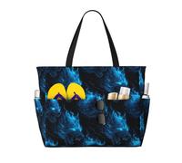 GVYGVY Grande borsa da spiaggia da donna a prova di sabbia, con stampa di lupo blu fiamma, estiva, viaggi, lavoro, con cerniera