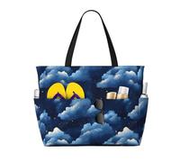 GVYGVY Grande borsa da spiaggia da donna, a prova di sabbia, con stampa di nuvole, stelle, cielo, estate, viaggi, lavoro, con cerniera