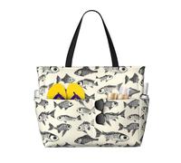GVYGVY Grande borsa da spiaggia da donna, a prova di sabbia, con stampa di pesce con occhi grandi, estiva, viaggi, lavoro, con cerniera