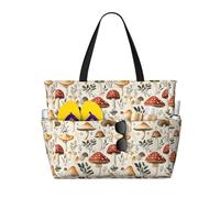 GVYGVY Grande borsa da spiaggia da donna a prova di sabbia, con stampa di piante di fungo, estiva, viaggi, lavoro, con cerniera