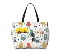 GVYGVY Grande borsa da spiaggia da donna a prova di sabbia, con stampa di robot colorata, estiva, da viaggio, da lavoro, con cerniera