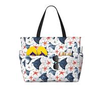 GVYGVY Grande borsa da spiaggia da donna a prova di sabbia, con stampa di stelle marine blu Manta Ray con cerniera