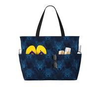 GVYGVY Grande borsa da spiaggia da donna a prova di sabbia, con stampa di testa di lupo blu, borsa tote con cerniera