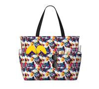 GVYGVY Grande borsa da spiaggia da donna a prova di sabbia, con stampa di testa di lupo e graffiti colorati, estive, viaggi, lavoro, con cerniera