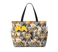 GVYGVY Grande borsa da spiaggia da donna, a prova di sabbia, con stampa di testa di lupo nel bosco, estiva, viaggi, lavoro, con cerniera