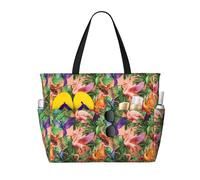 GVYGVY Grande borsa da spiaggia da donna, a prova di sabbia, con stampa di uccelli tropicali, estiva, viaggi, lavoro, con cerniera