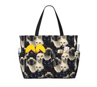 GVYGVY Grande borsa da spiaggia da donna a prova di sabbia, con stampa di un gatto nero e bianco, borsa tote con cerniera