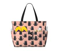 GVYGVY Grande borsa da spiaggia da donna a prova di sabbia, con stampa di un gatto nero, estiva, da viaggio, da lavoro, con cerniera