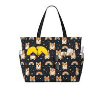 GVYGVY Grande borsa da spiaggia da donna, a prova di sabbia, con stampa di un simpatico cane arcobaleno con stelle, estiva, viaggi, lavoro, con cerniera