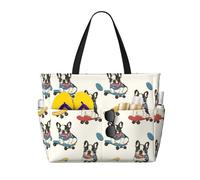 GVYGVY Grande borsa da spiaggia da donna, a prova di sabbia, con stampa di un simpatico cane da skateboard, estiva, da viaggio, da lavoro, con cerniera