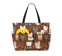 GVYGVY Grande borsa da spiaggia da donna, a prova di sabbia, con stampa di un simpatico gatto, estiva, da viaggio, da lavoro, con cerniera