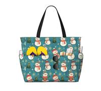 GVYGVY Grande borsa da spiaggia da donna a prova di sabbia, con stampa di un simpatico pupazzo di neve con albero di Natale, estiva, viaggi, lavoro, borsa tote con cerniera
