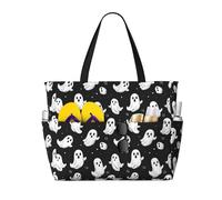 GVYGVY Grande borsa da spiaggia da donna a prova di sabbia, con stampa fantasma bianca, estiva, da viaggio, da lavoro, con cerniera