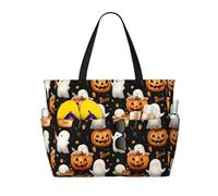GVYGVY Grande borsa da spiaggia da donna a prova di sabbia, con stampa fantasma di Halloween, estiva, viaggi, lavoro, con cerniera