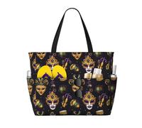GVYGVY Grande borsa da spiaggia da donna a prova di sabbia, con stampa in maschera color oro viola, stampa estiva, viaggi, lavoro, con cerniera