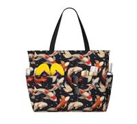 GVYGVY Grande borsa da spiaggia da donna a prova di sabbia, con stampa Koi estiva, da viaggio, da lavoro, con cerniera